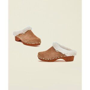 Les Tropeziennes Dark Tan Leather Suede Fur Slip on Clogs NEW Sz 40 9-9.5 Italy